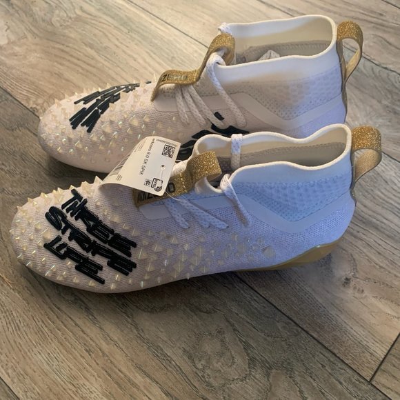 NWT ADIDAS ADIZERO 8.0 SK SPIKES THREE STRIPE LIFE FOOTBALL CLEATS WHITE/GOLD 9‎ main image 9